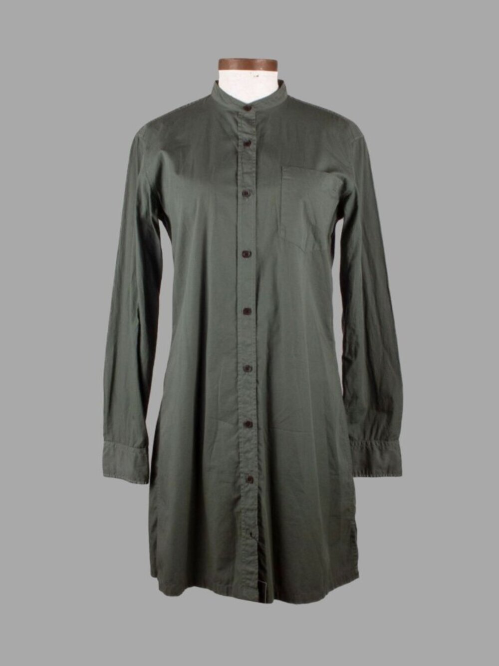 DRIES VAN NOTEN Green Mandarin Collar Long Button Up Shirt Sz FR 34 M Cotton